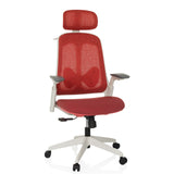 Red Professional Office Chair ARCEO WF with mesh back and white five-caster base by hjh OFFICE – 360-degree view (front view 15°)