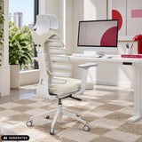 Professional Office Chair ERGO LINE W in Salted Caramel with fabric upholstery and white frame by hjh OFFICE (AI-generated image)