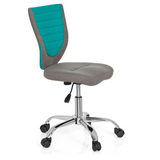 Grey-turquoise Swivel Chair – Children KIDDY COMFORT with star base and five castors by hjh OFFICE – 360-degree view (front three-quarter view 60°)
