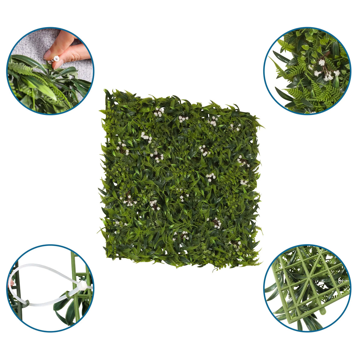 Green plant mat MORE GREEN I with detailed views of the fastening and the plastic grid by hjh OFFICE