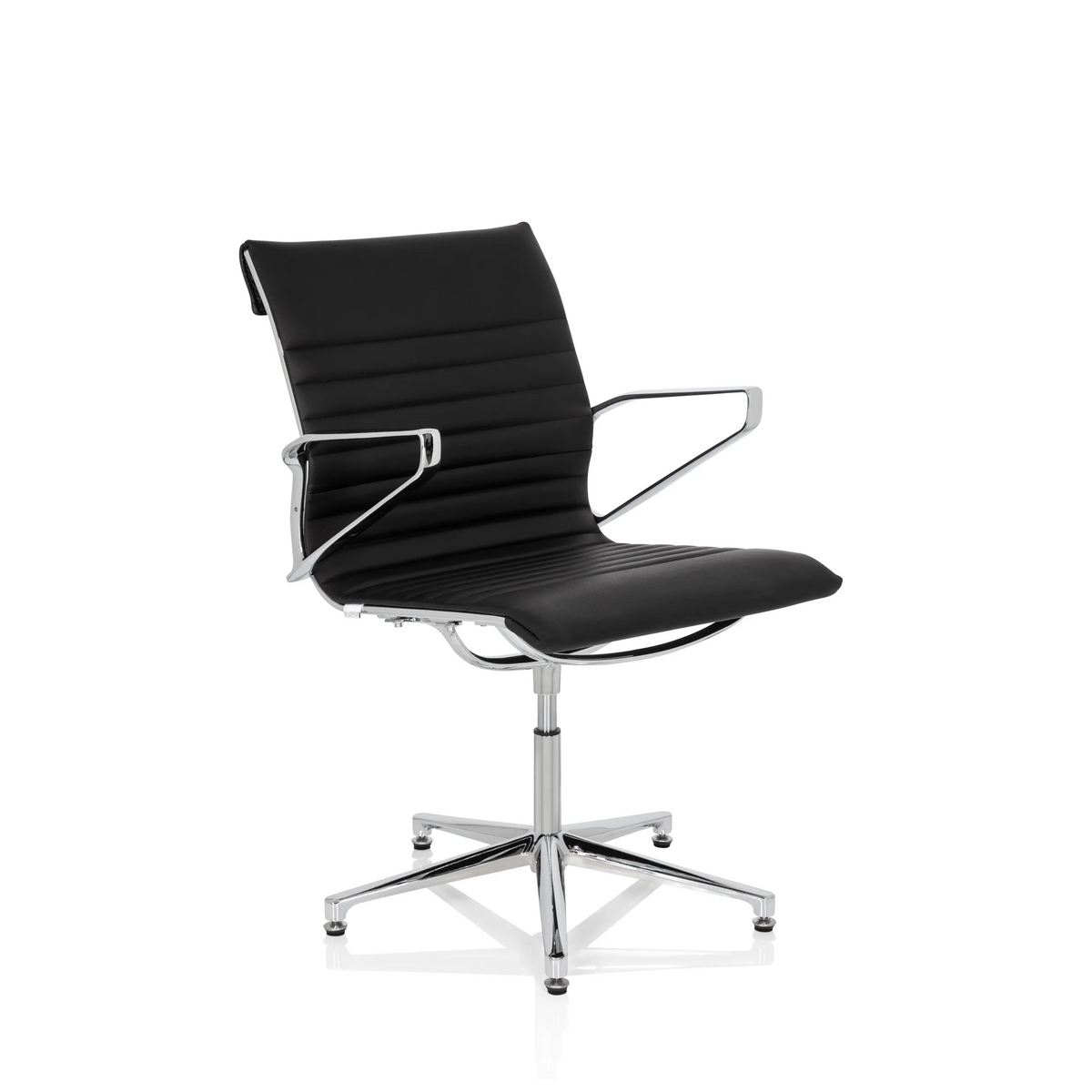 Black guest chair PARIBA V IV with quilted upholstery and five-caster base by hjh OFFICE – 360-degree view (front three-quarter view 40°)