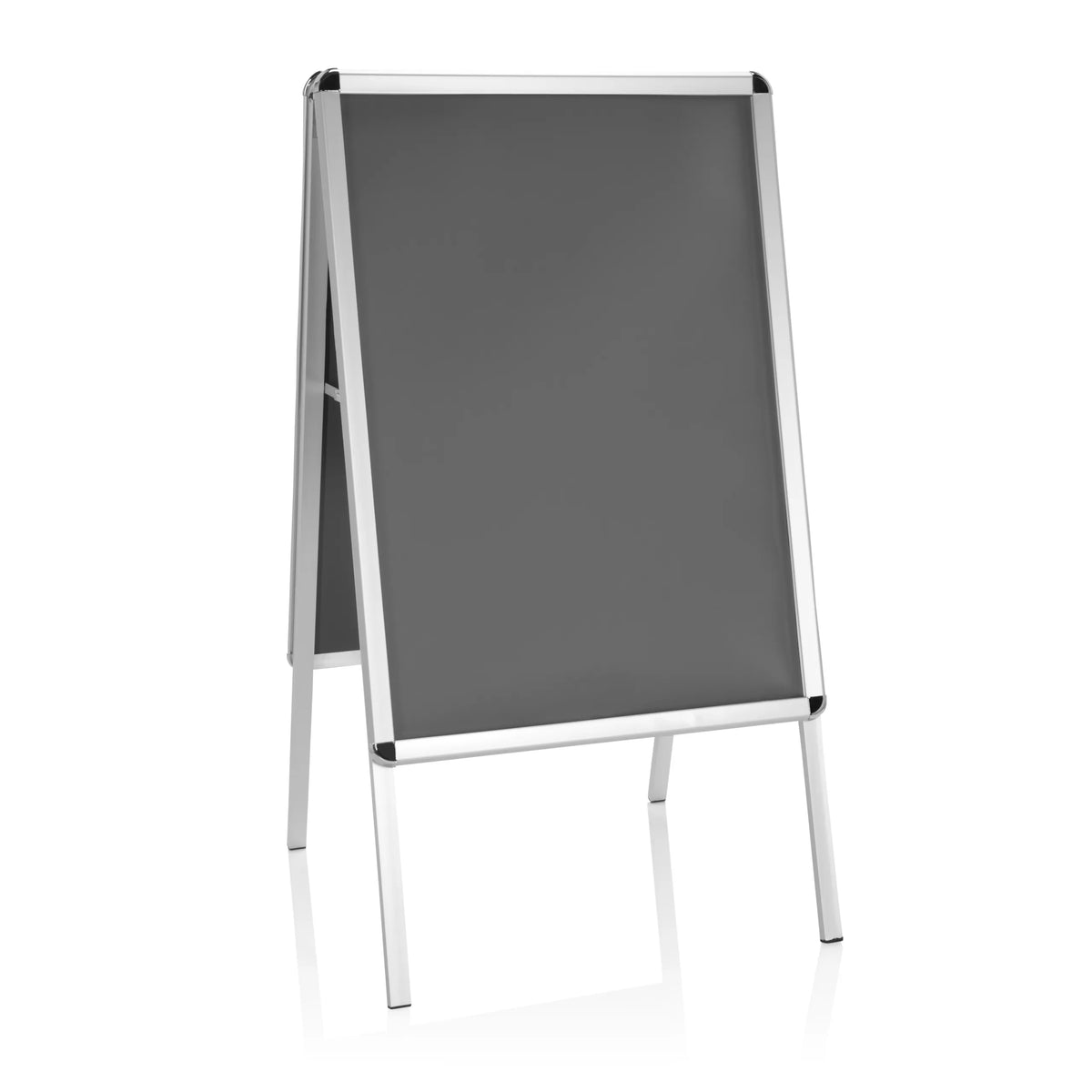 Grey Poster stand AGENDA II with aluminium frame and two feet by hjh OFFICE – 360-degree view (front view 20°)