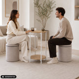 Nestup 1 side table in white and oak with integrated padded stool by hjh LIVING (AI-generated image)