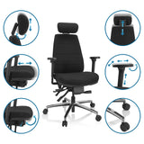 Adjustment options of the Professional Office Chair PHOENIX PRO I with headrest and armrests by hjh OFFICE