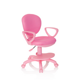 Pink Swivel Chair – Children KID COLOUR with armrests and five-caster base by hjh OFFICE – 360-degree view (front three-quarter view 40°)