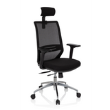 Black Professional Office Chair PROFONDO PRO with mesh back, headrest and five-caster base by hjh OFFICE – 360-degree view (front three-quarter view 40°)
