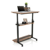 Standing desk WORKSTATION II in black and walnut with two storage shelves and castors by hjh OFFICE