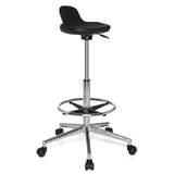 Black Swivel stool TOP WORK 03 with foot ring and five-caster base by hjh OFFICE – 360-degree view (front three-quarter view 40°)