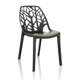 Black Outdoor chair ARTIFO TRI with perforated backrest in organic look by hjh OFFICE – 360-degree view (front three-quarter view 30°)