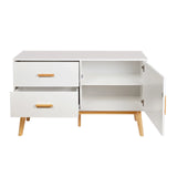 White Sideboard TAROLO with two drawers, one compartment with an open door and wooden legs by hjh LIVING