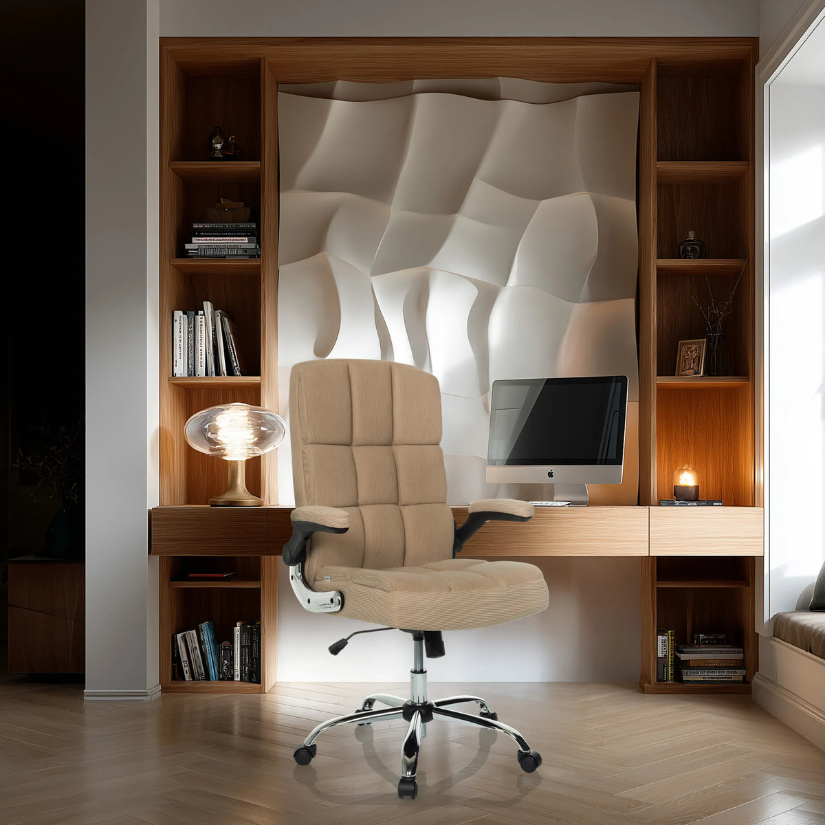 Home Office Executive Chair RELAX WD 100 with beige corduroy cover and chromed star base by MyBuero