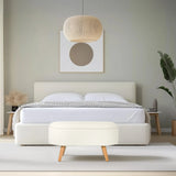 White STORIANO bench with fabric cover and four light wood legs by hjh LIVING