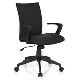 Black Home Office Chair SOFT with armrests and five-caster base by hjh OFFICE – 360-degree view (front three-quarter view 40°)