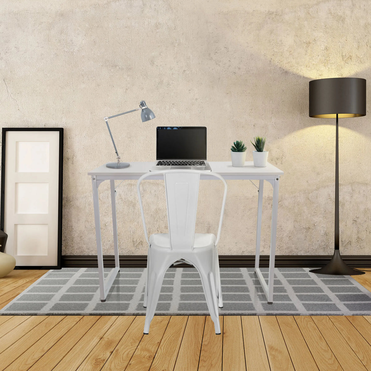 White WORKSPACE I office desk measuring 100 × 50 cm with a matching chair by hjh OFFICE