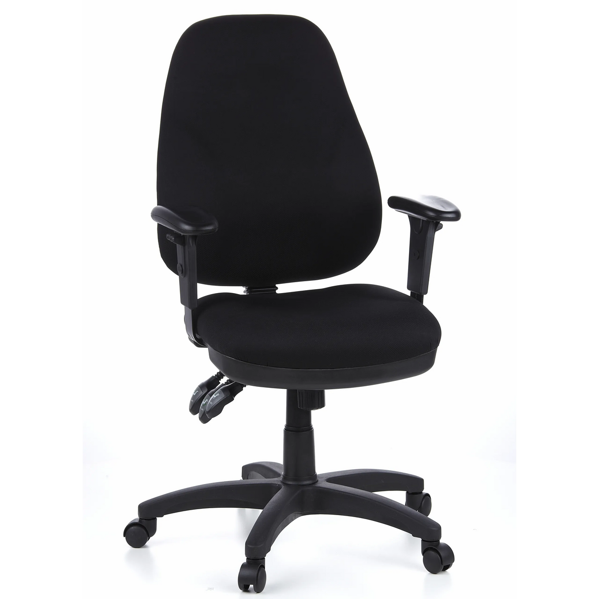 Black Professional Office Chair ZENIT PRO with armrests and five-caster base by hjh OFFICE – 360-degree view (front view 20°)