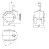 Technical drawing of the 50 mm diameter Castors 5x ROLO EASY 11mm/50mm by hjh OFFICE
