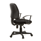 Black Home Office Chair CITY 10 with mesh back, armrests and five-caster base by hjh OFFICE – 360-degree view (rear three-quarter view 120°)