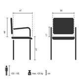 Technical drawing of the Lifea Flex upholstered chair with a width of 50 cm and a height of 46 cm by hjh LIVING