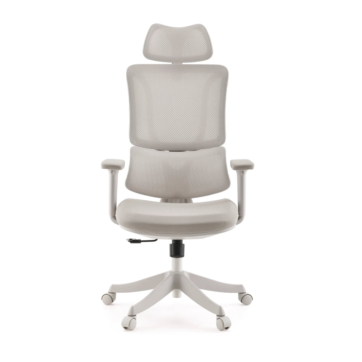 Beige Home Office Chair Ergomy Colore with mesh back and five-caster base by MyBuero – 360-degree view (front view 0°)