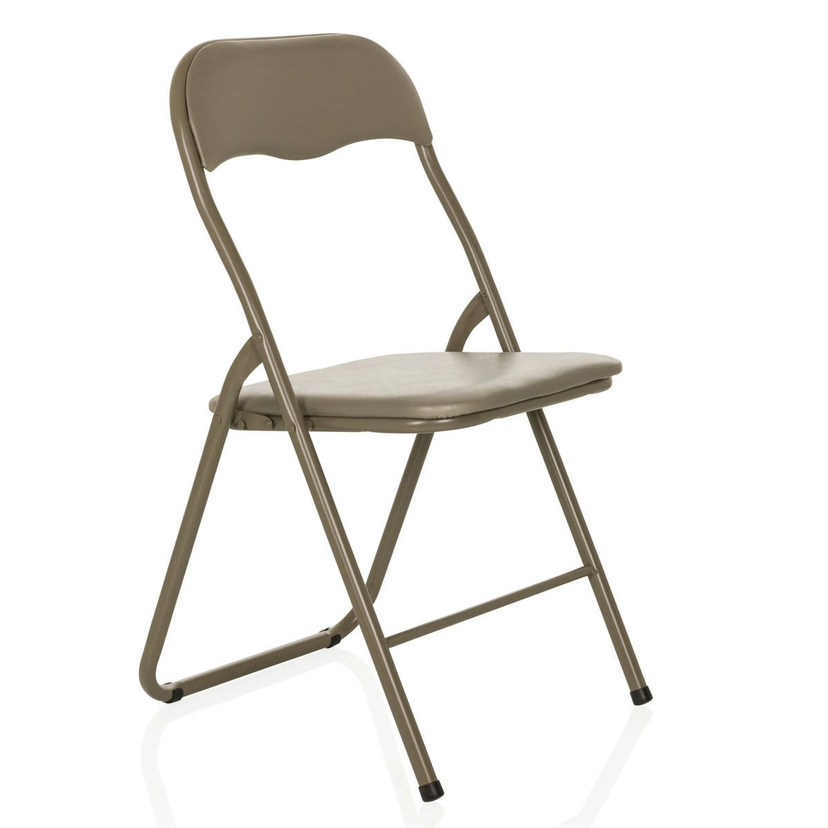 Taupe folding chair TUDELA BASIC with PVC padding by hjh OFFICE – 360-degree view (front three-quarter view 45°)