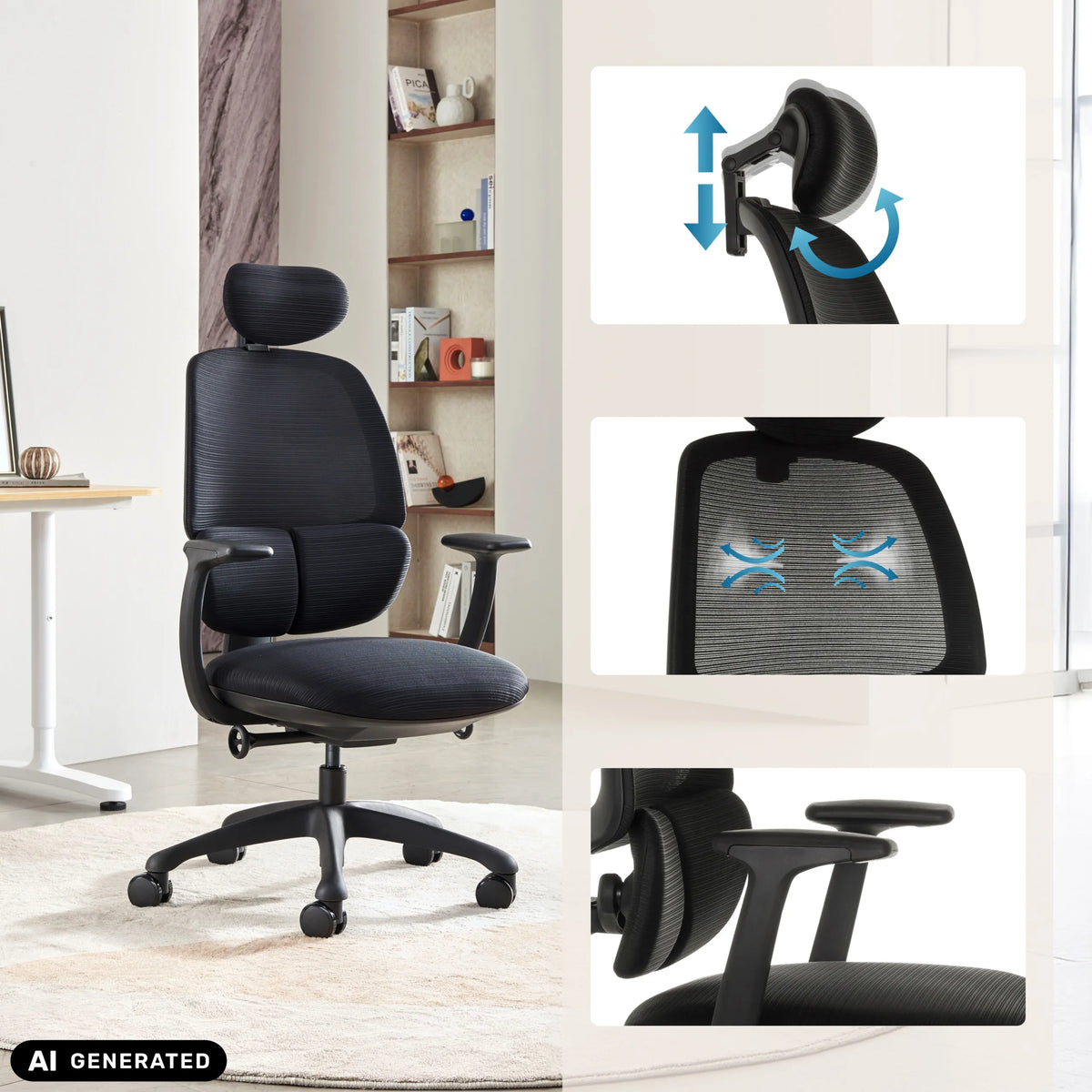 Professional Office Chair RI-COVER in black with adjustable headrest and armrests by hjh OFFICE (AI-generated image)