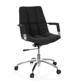 Black Home Office Chair SARANTO with fabric upholstery and five-caster base by hjh OFFICE – 360-degree view (front view 20°)