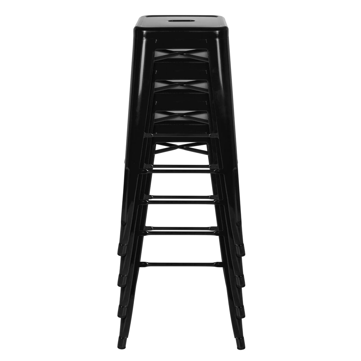 Four stackable bar stools from the Vantaggio Set bar set in black by hjh OFFICE