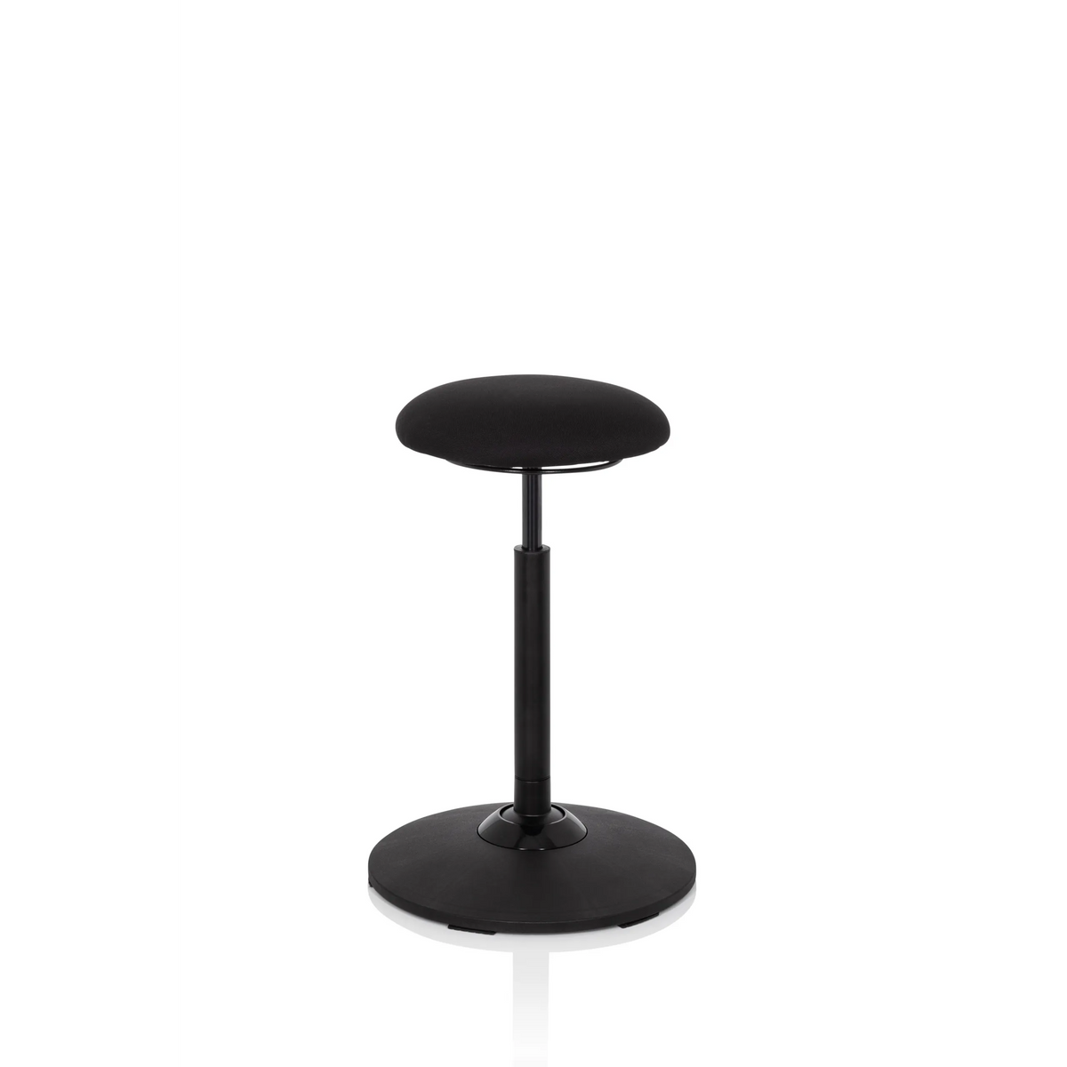 Black Standing aid BALANCE SIT with round seat cushion and circular base by hjh OFFICE – 360-degree view (front three-quarter view 40°)