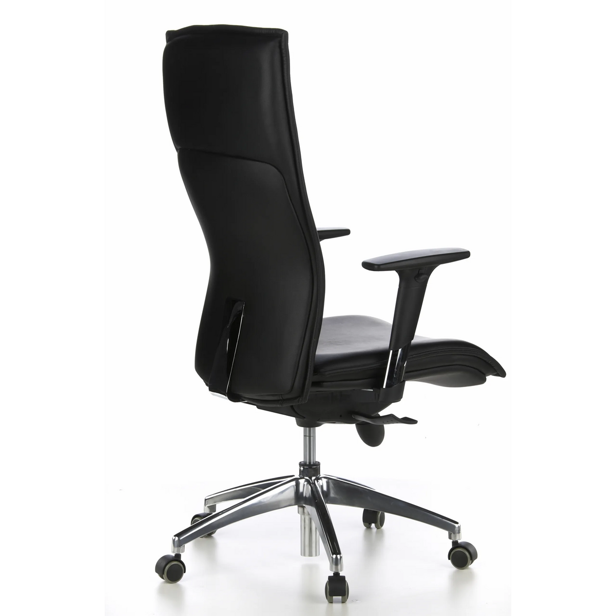 Black Luxury Executive Chair MURANO 20 with armrests and five-caster base by hjh OFFICE – 360-degree view (rear three-quarter view 120°)