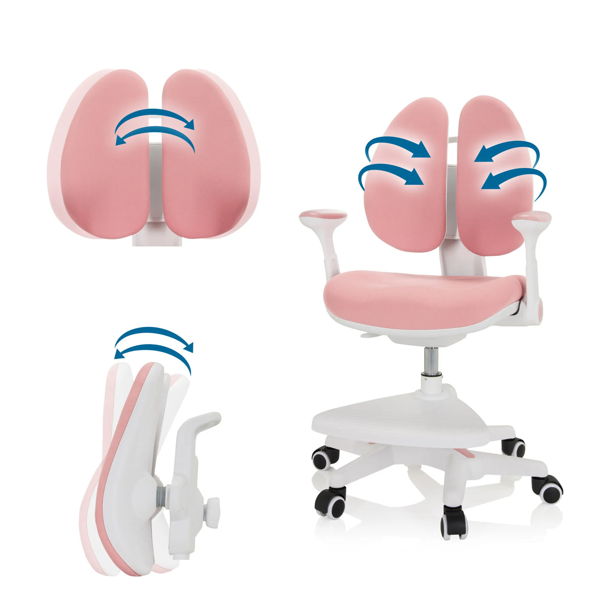 Adjustable backrest of the KID WING children's chair in pink with movable cushions by hjh OFFICE