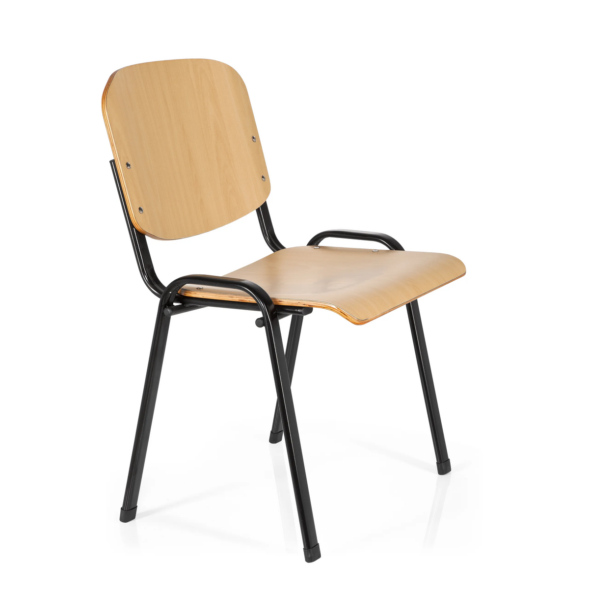 Four-legged chair XT 600 SW H with beech seat and backrest and black frame by hjh OFFICE – 360-degree view (front three-quarter view 60°)