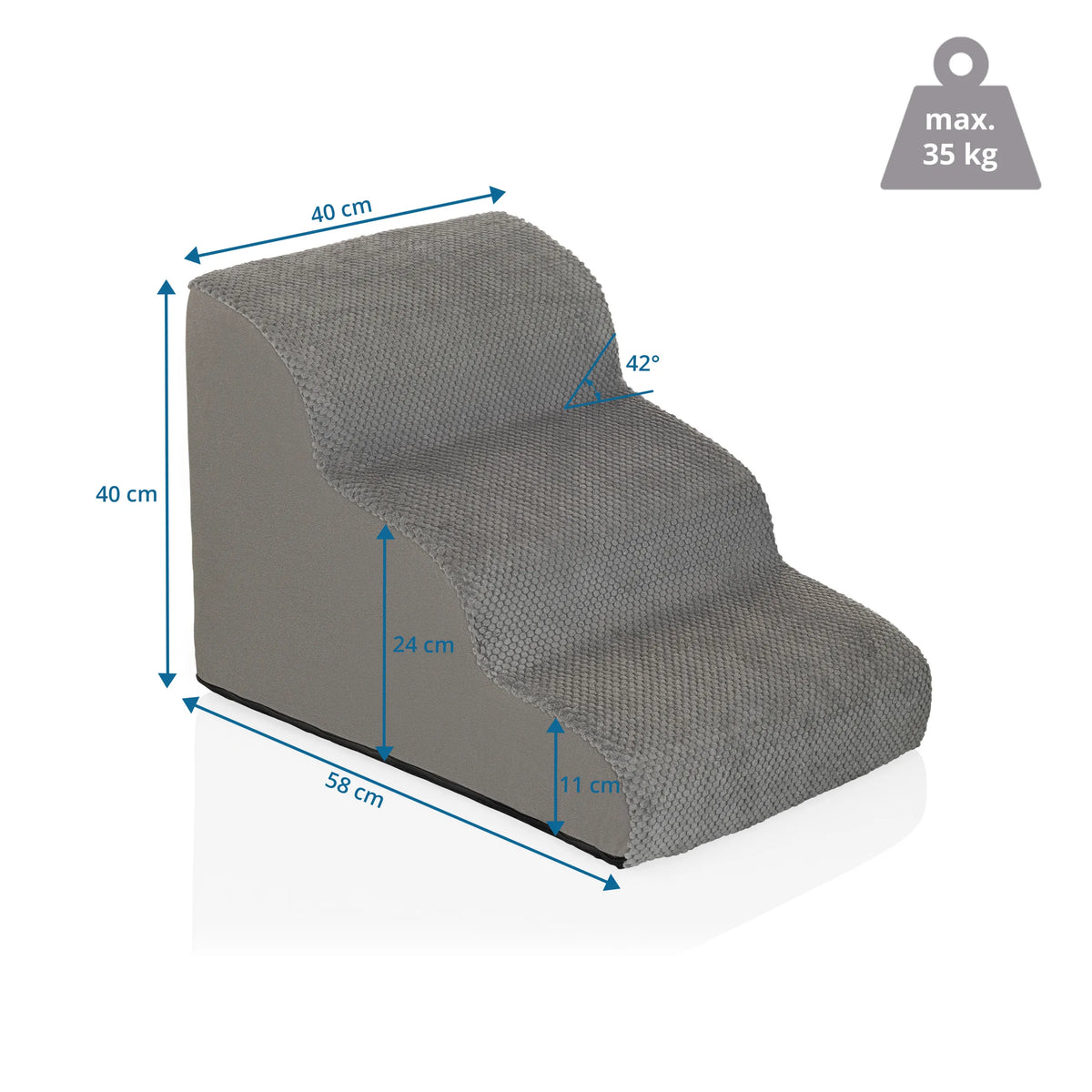 Dimensional drawing of the Pet stairs PAWY STEP 3 with 40 × 58 cm and a load capacity of 35 kg by hjh LIVING
