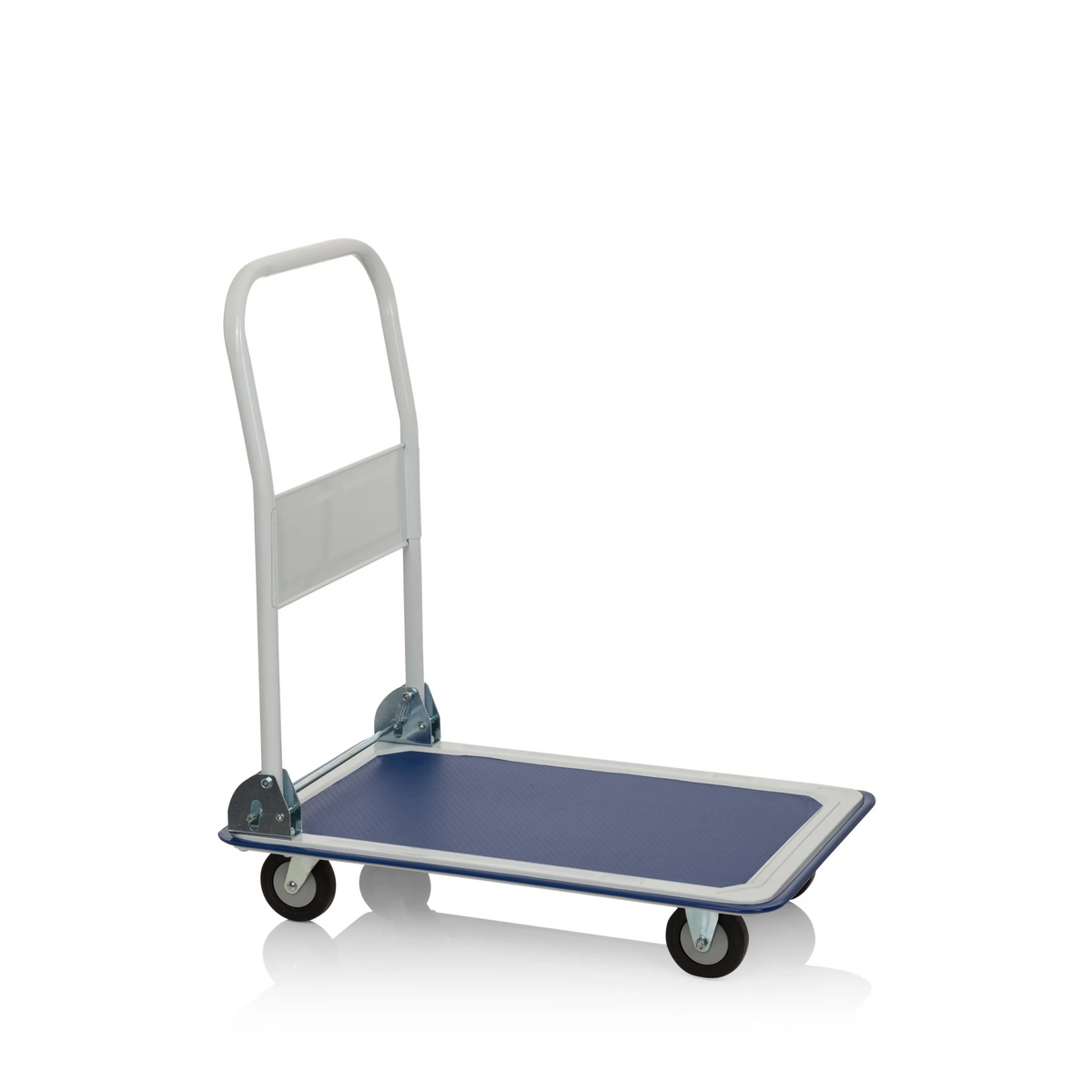 Blue and white Platform trolley CARRY with foldable handle and four castors by hjh OFFICE – 360-degree view (front view 0°)