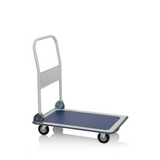 Blue and white Platform trolley CARRY with foldable handle and four castors by hjh OFFICE – 360-degree view (front view 0°)