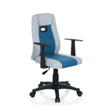 Grey-blue Swivel Chair – Children KIDDY EXTRA with armrests and five-caster base by hjh OFFICE – 360-degree view (front three-quarter view 40°)