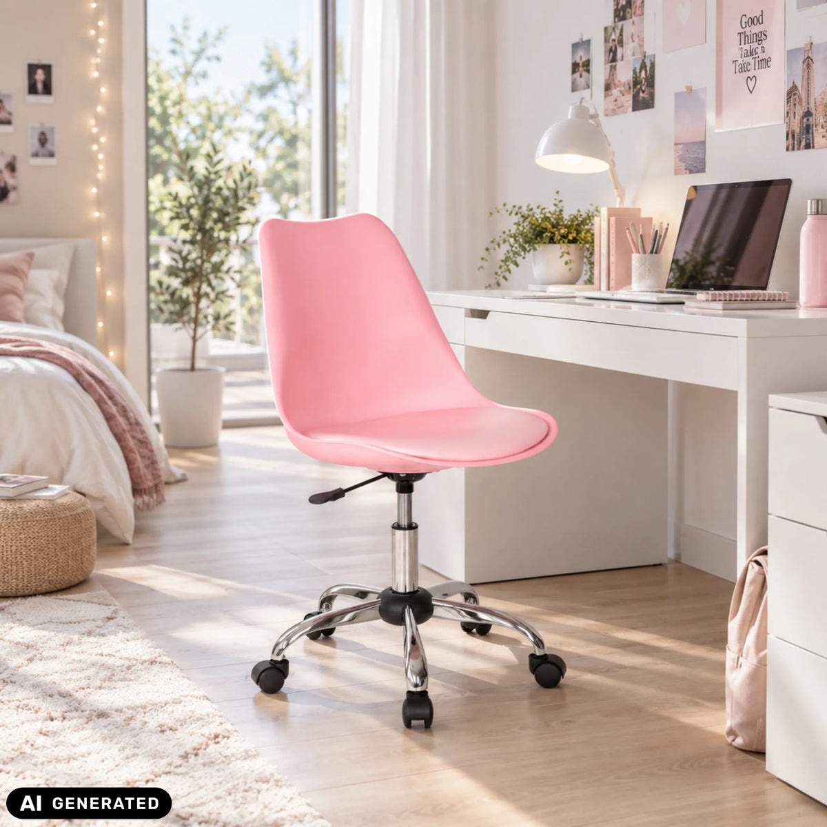 Pink Home Office Chair FANCY PRO with a glossy metal star base by hjh OFFICE
