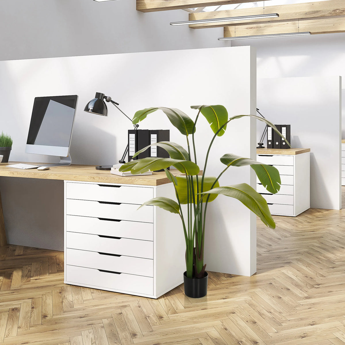 Green Artificial plant BANANE in a black pot in the office by hjh OFFICE