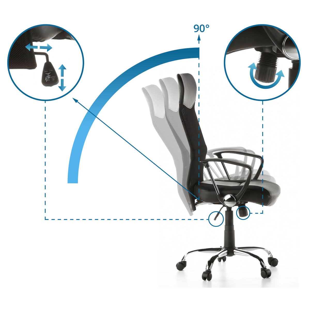 Adjustment mechanisms for the backrest of the Home Office Executive Chair ARTON 20 by hjh OFFICE