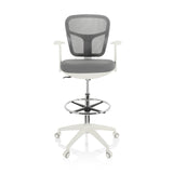 Grey TOP WORK 108 W counter chair with mesh back, footring and white five-caster base by hjh OFFICE – 360-degree view (front view 0°)