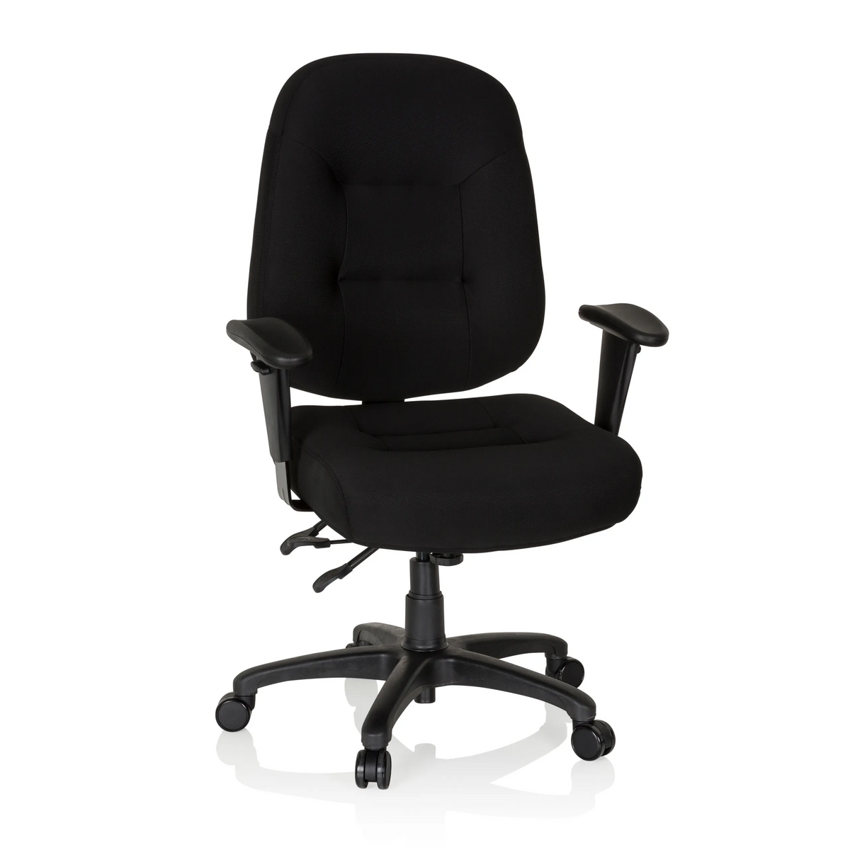 Black Professional Office Chair ZENIT XXL with armrests and five-caster base by hjh OFFICE – 360-degree view (front view 20°)