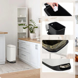 White wastepaper bin CLEAN SLIM with black inner bucket, bin liner and foot pedal by hjh OFFICE