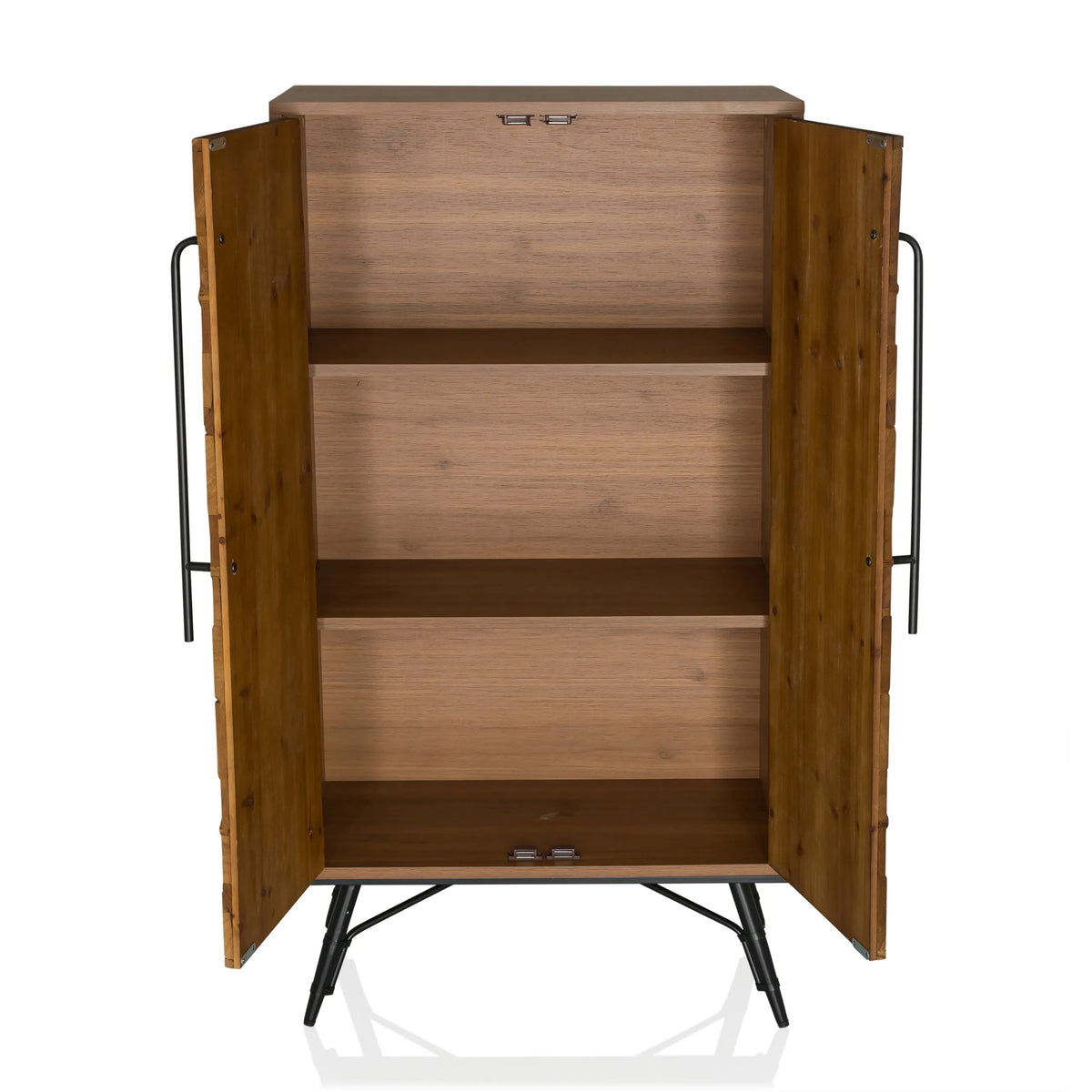 Open compartment with two shelves of the Chest of drawers SANTJAGO WOOD HIGH in dark brown wood look by hjh LIVING