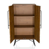 Open compartment with two shelves of the Chest of drawers SANTJAGO WOOD HIGH in dark brown wood look by hjh LIVING
