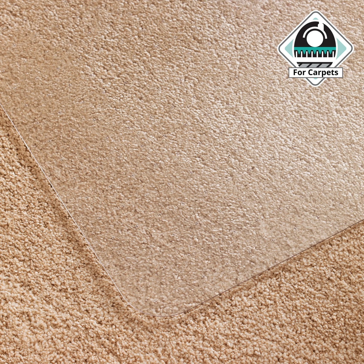 Transparent polycarbonate Office Mat ULTIMAT II on a carpeted floor by Floortex