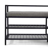 Grey seat and two mesh shelves of the Estha Loft shoe cabinet in black by hjh LIVING