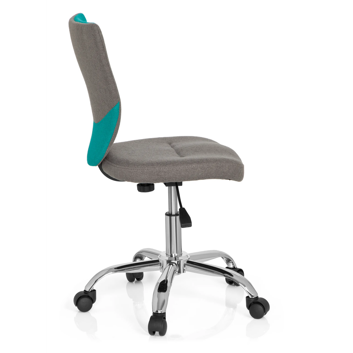 Grey-turquoise Swivel Chair – Children KIDDY COMFORT with star base and five castors by hjh OFFICE – 360-degree view (side profile 100°)