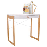 White Office Desk TAROLO II with one drawer and bamboo frame by hjh LIVING