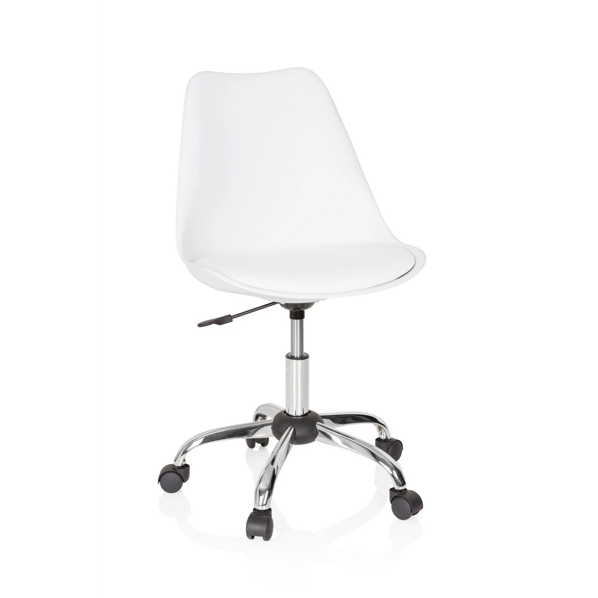 White Home Office Chair FANCY PRO with star base and five castors by hjh OFFICE – 360-degree view (front view 20°)