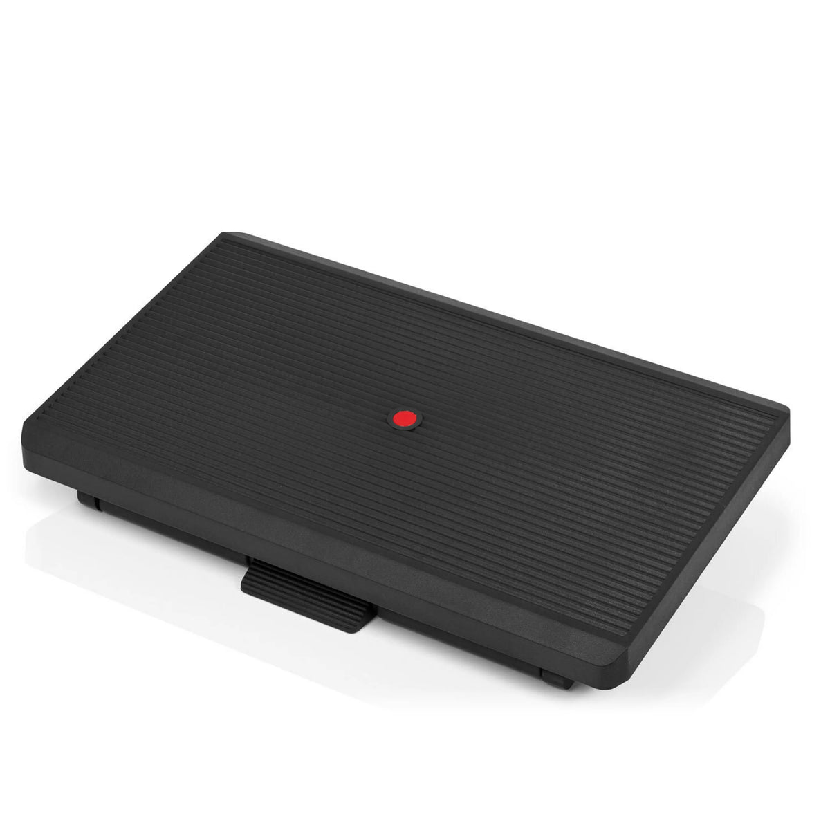 Black Footrest PIEDINO STRIPE PRO with ribbed surface and red button by hjh OFFICE – 360-degree view (front view 0°)