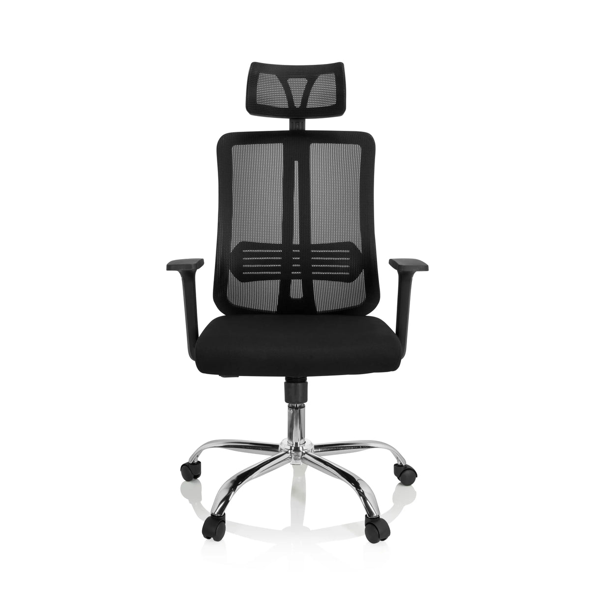 Black Home Office Chair ZH 200 with mesh back and five-caster base by hjh OFFICE – 360-degree view (front view 0°)